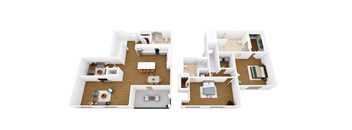 a 3d floor plan of a house with wood flooring
