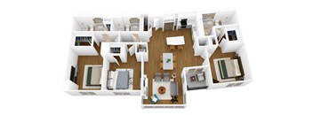 a 3d floor plan of a house with a bedroom and a living room