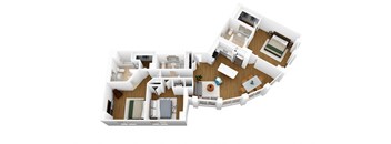 a 3d floor plan of a home with a bedroom and living room
