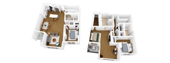 a stylized floor plan of a home with two bedrooms and a living room