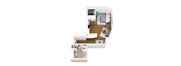 the bungalow floor plan with bedroom and living room