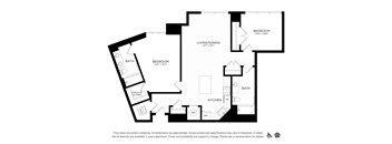 A black and white image of a floor plan for an apartment.