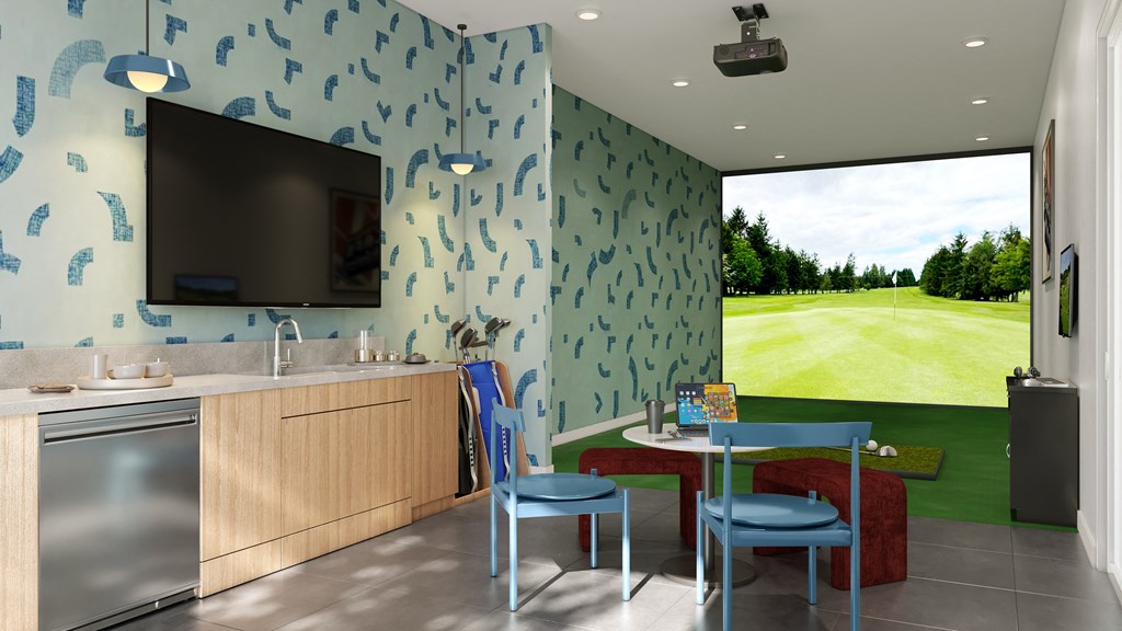 a rendering of a golf simulator
