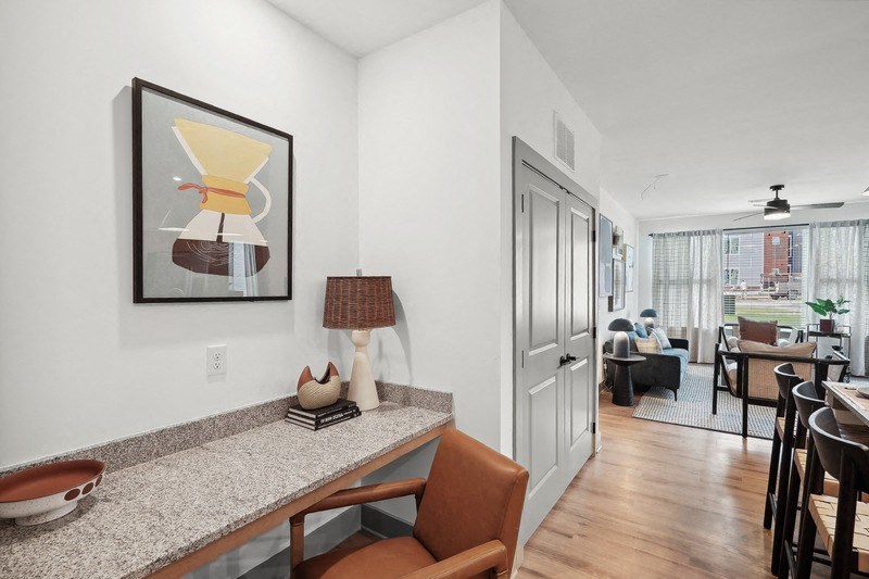 a workstation with a chair