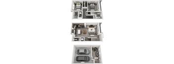A set of three images showing different floor plans of an apartment.