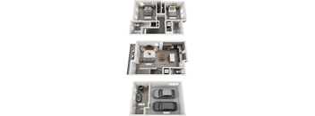 Three different floor plans of a house are shown.