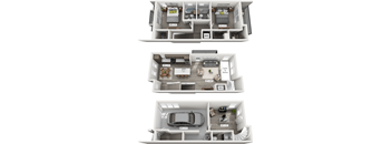Three different floor plans of a house are shown.