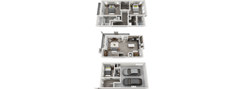 A set of three floor plans for an apartment.