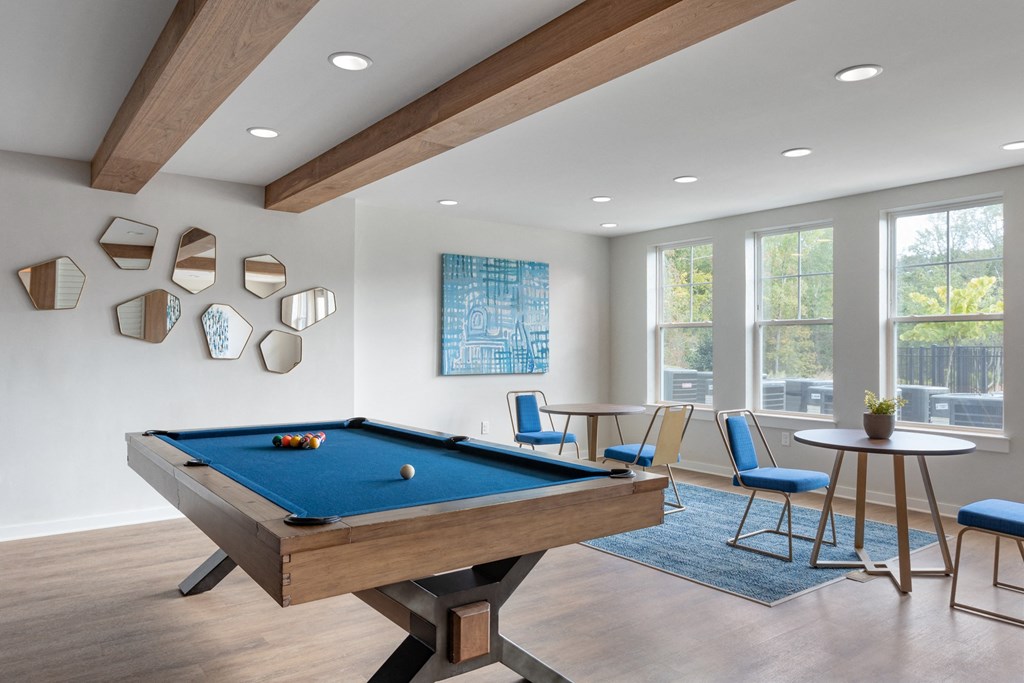 interior clubhouse resident lounge with pool table