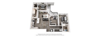 A 3D floor plan of a house with labeled rooms.