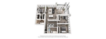 A 3D floor plan of a house with labeled rooms.