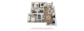 a 3d floor plan of a 3 bedroom apartment