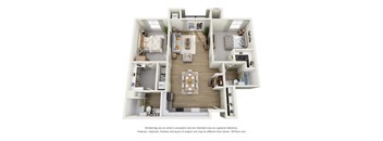 a 3d floor plan of a 3 bedroom apartment