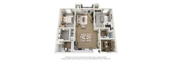 a 3d floor plan of a 3 bedroom apartment