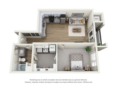 a 1 bedroom floorplan is shown in this illustration