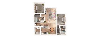 a furnished floor plan of a 3 bedroom apartment