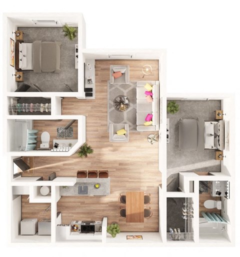 a furnished floor plan of a 3 bedroom apartment