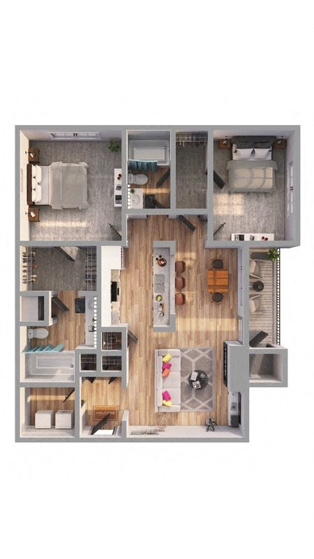 a floor plan of a house with a wooden floor