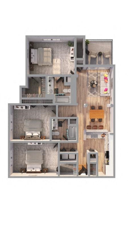 a furnished apartment with a kitchen and living room