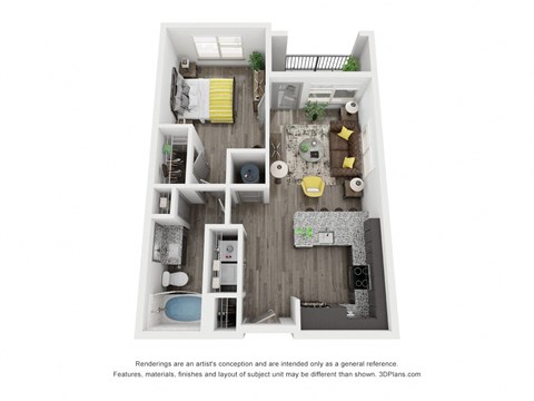 Cue Galatyn Station A1D Floor Plan 1 Bed 1 Bath 666 sqft