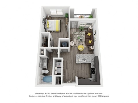 Cue Galatyn Station A1E Floor Plan 1 Bed 1 Bath 667 sqft