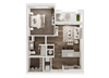 1 bedroom 1 bath architecture drawing of A1A floor plan