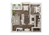 1 bedroom 1 bath architecture drawing of A1D floor plan