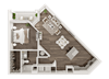 1 bedroom 1 bath architecture drawing of A1C floor plan