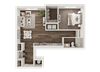 1 bedroom 1 bath architecture drawing of A1E floor plan