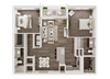2 bedroom 2 bath architecture drawing of B2A floor plan
