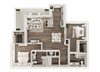 2 bedroom 2 bath architecture drawing of B2D floor plan