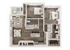 2 bedroom 2 bath architecture drawing of B2B floor plan