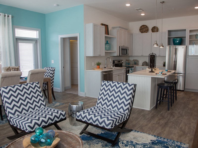 Living Attached Kitchen at Mayfaire Flats, Wilmington, North Carolina
