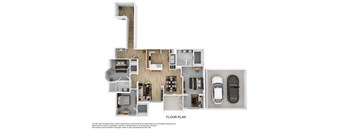 a floor plan of a home with a car in the garage