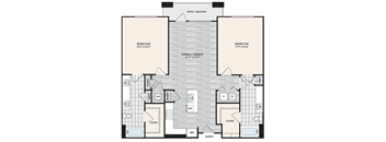 a floor plan of a bedroom apartment with a bathroom and a living room