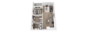 A top down view of a modern apartment layout.