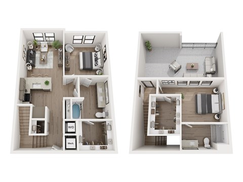 A floor plan of a two-bedroom apartment with a living room, kitchen, and bathroom.