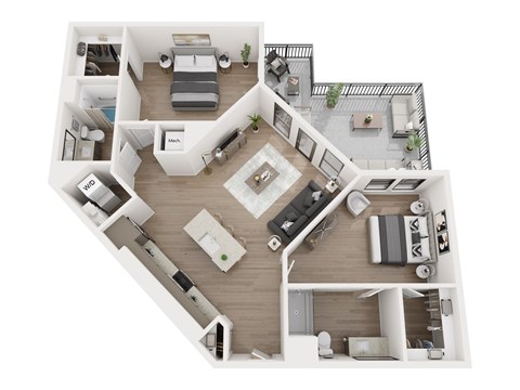 A top-down view of a house layout with labeled rooms.
