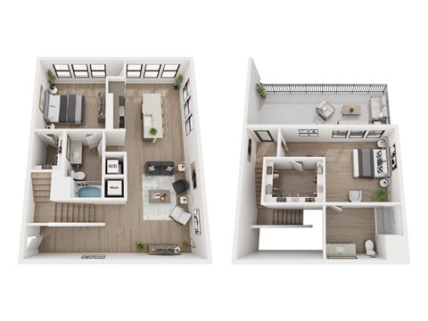 A floor plan of a two-bedroom apartment with a living room, kitchen, and bathroom.