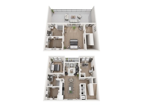 A floor plan of a two-story house with a living room, kitchen, and bedrooms.