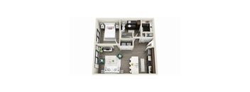 a bedroom with a bed and a chair in a room