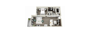 a stylized floor plan of a 1 bedroom apartment