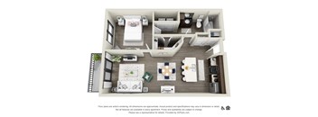 a 3d rendering of a 1 bedroom apartment