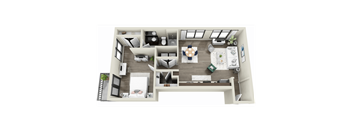 a stylized floor plan of a 1 bedroom apartment