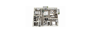 a 3d floor plan of a 1 bedroom apartment