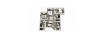 our apartments have a spacious living room with a fireplace