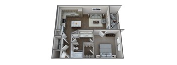 a stylized floor plan of a 1 bedroom apartment