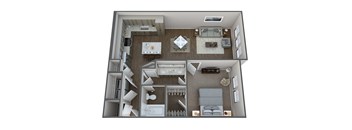 a 3d floor plan of a 1 bedroom apartment