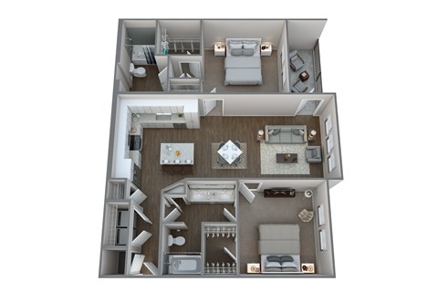 a 3d floor plan of a 1 bedroom apartment