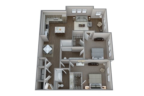 a 3d floor plan of a 1 bedroom apartment